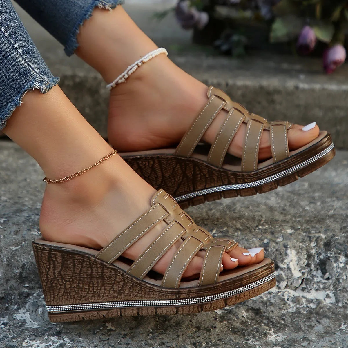 Wedge Platform Sandals with Multiple Strap Design - Tigbul's Variety Fashion Shop