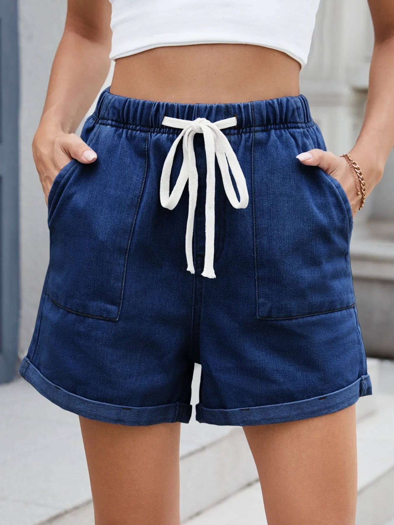 Drawstring Wash Denim Shorts - Tigbul's Variety Fashion Shop