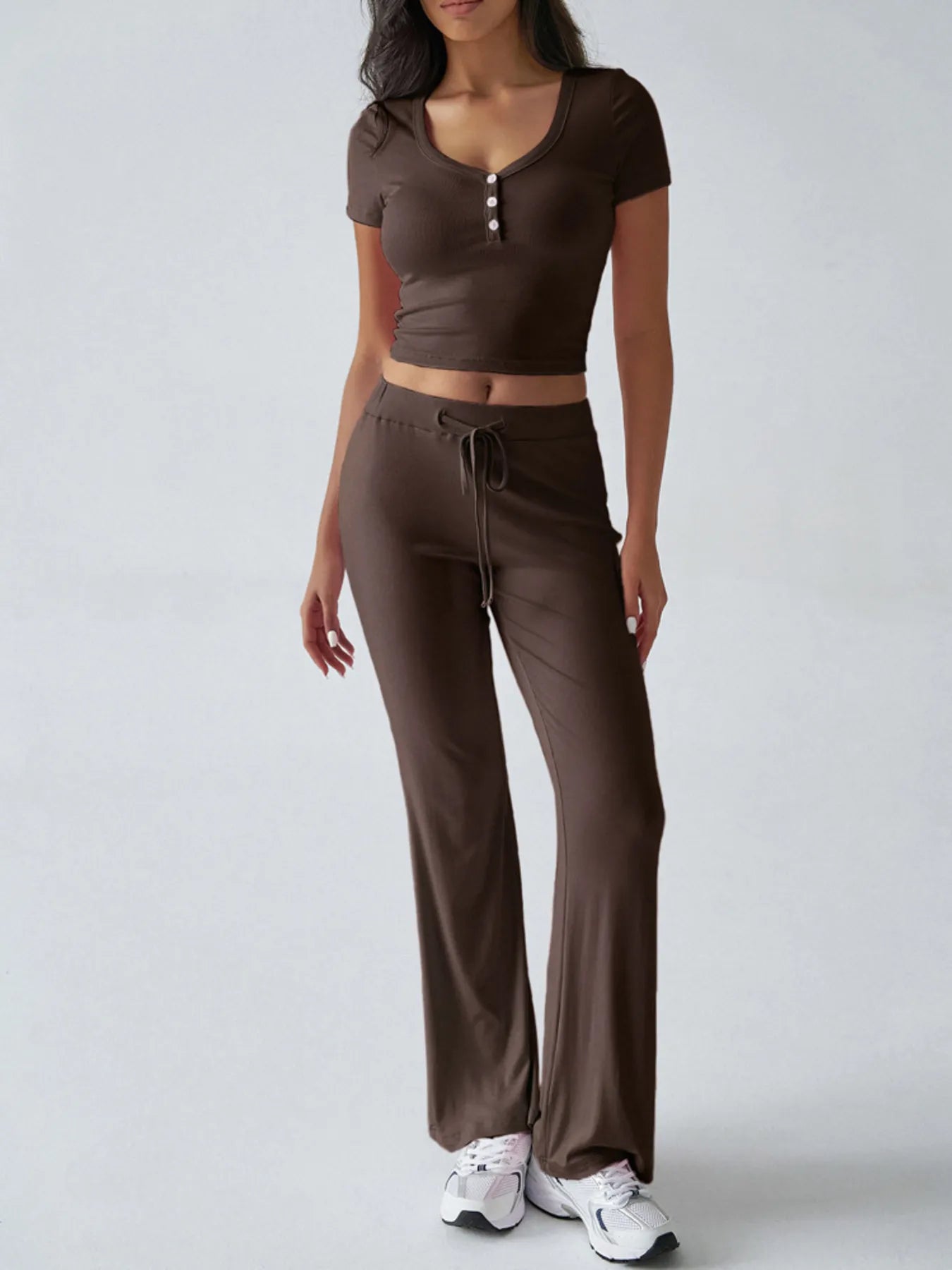 Casual Ribbed Short Sleeve Top and Pants Set - Tigbul's Variety Fashion Shop
