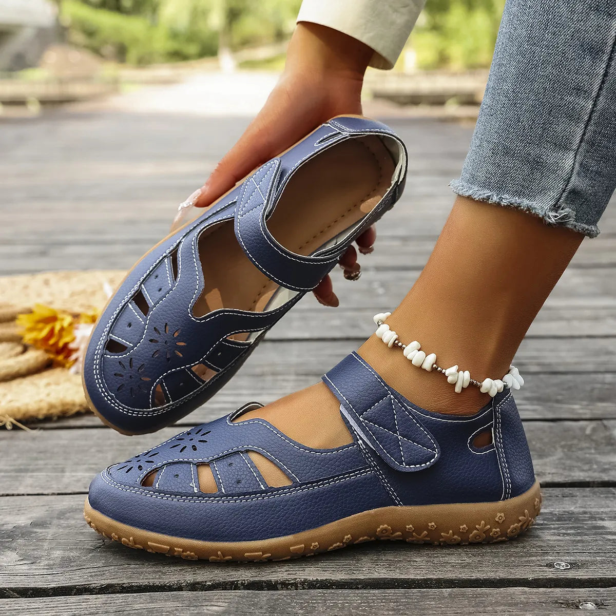 Cutout Velcro Straps Sandals - Tigbul's Variety Fashion Shop