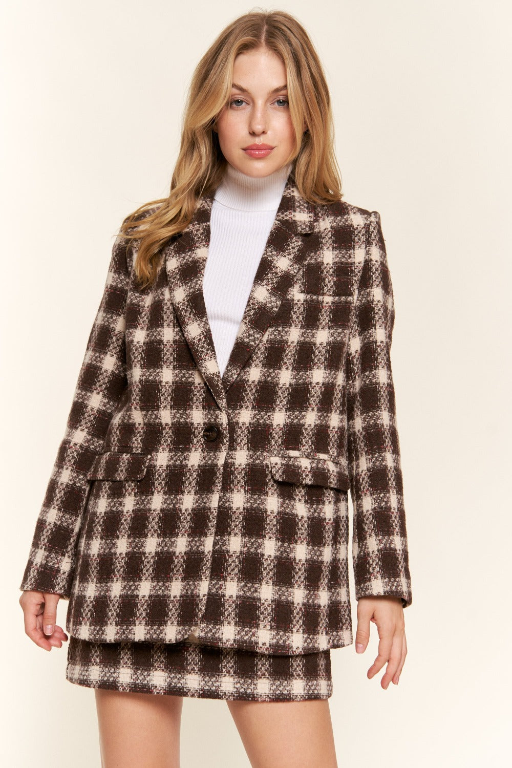 Brown Plaid Brushed One Button Blazer Small to 3XL - Tigbul's Variety Fashion Shop