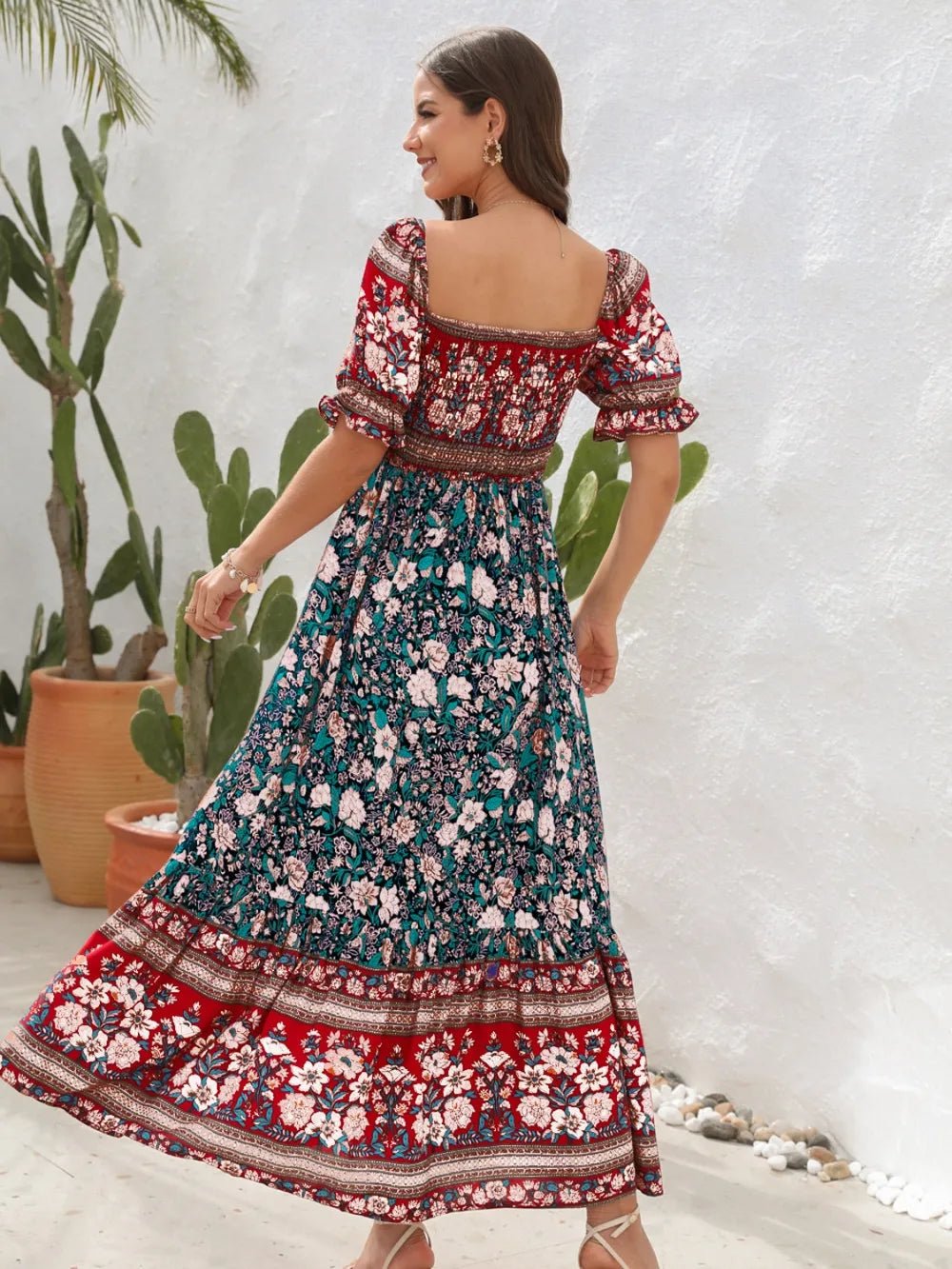Floral Flounce Sleeve Midi Dress - Tigbul's Variety Fashion Shop