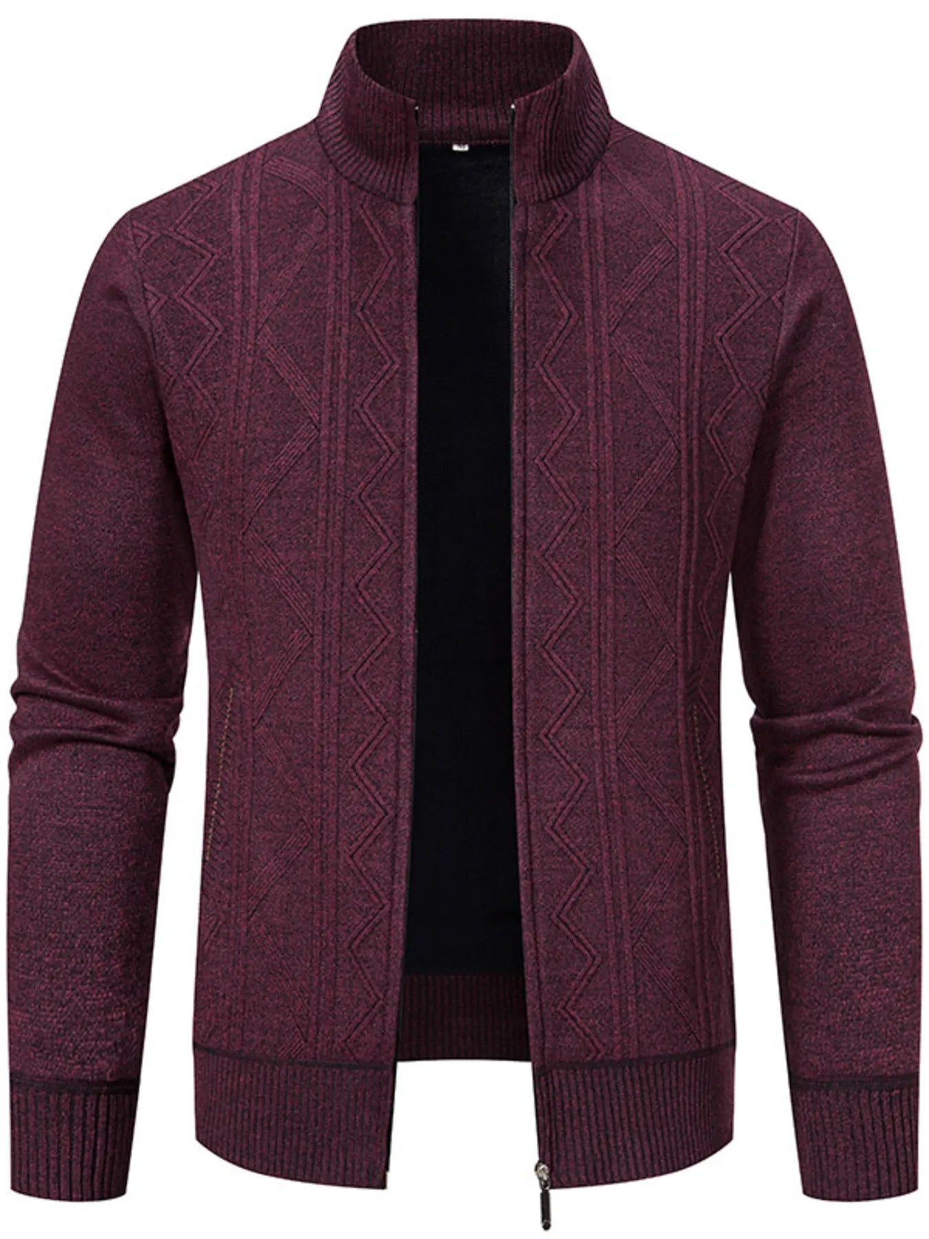 Men's Plus Size Zip-Up Cardigan with Stand Collar - Tigbul's Variety Fashion Shop