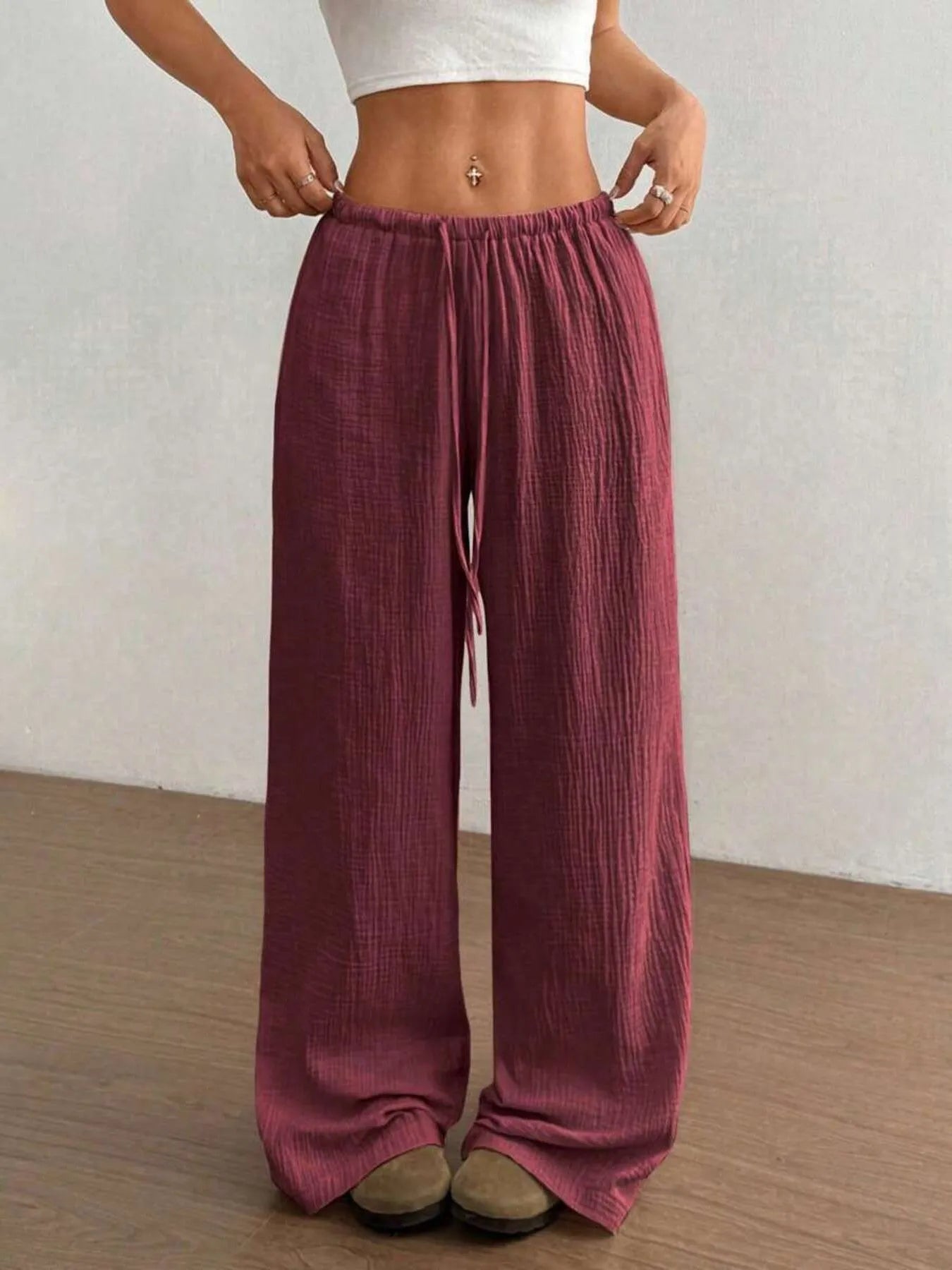 Wide Leg Drawstring Casual Pants - Tigbul's Variety Fashion Shop