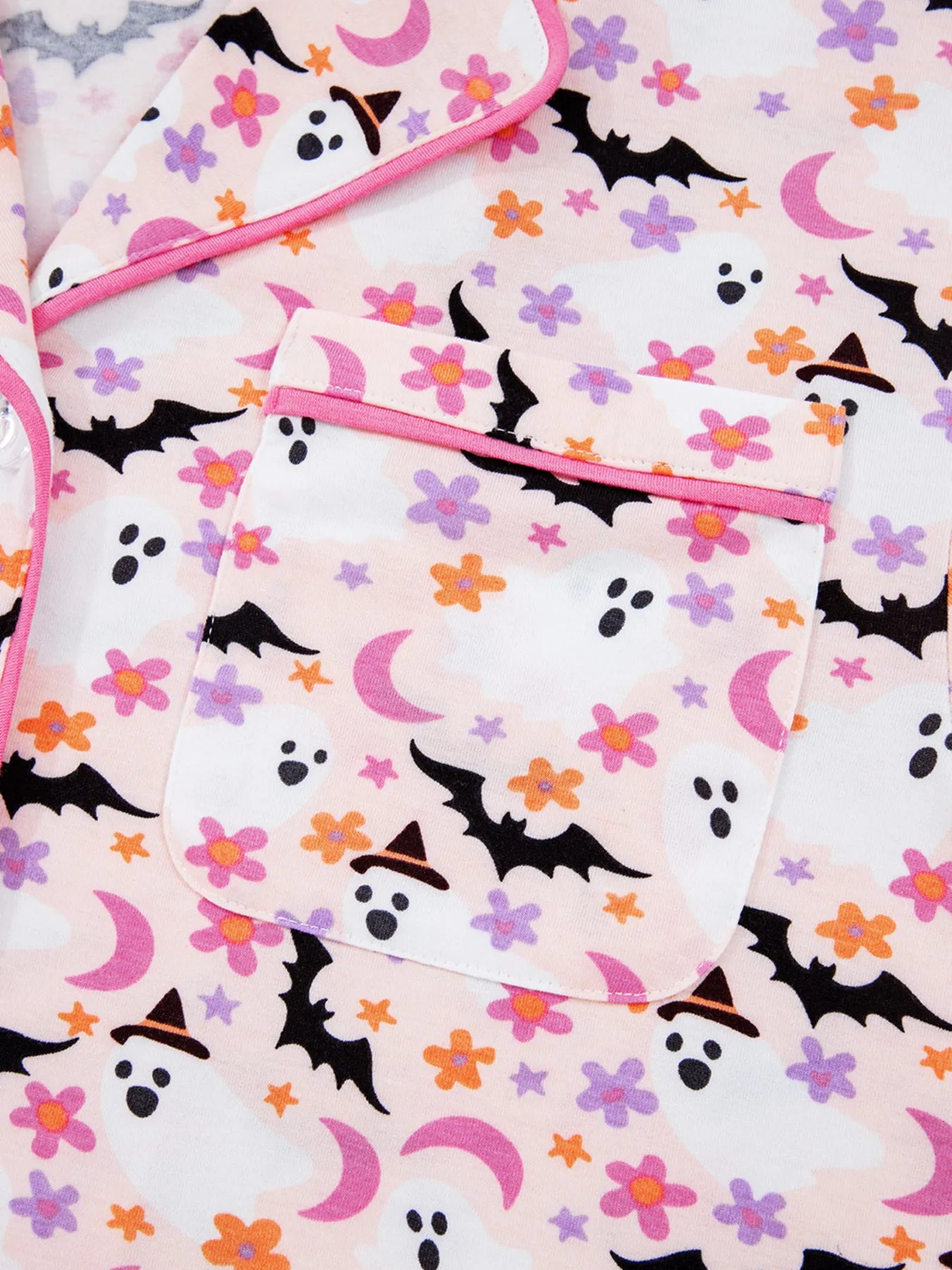 Halloween Ghost Print Button Up Top and Pants Lounge Set - Tigbul's Variety Fashion Shop