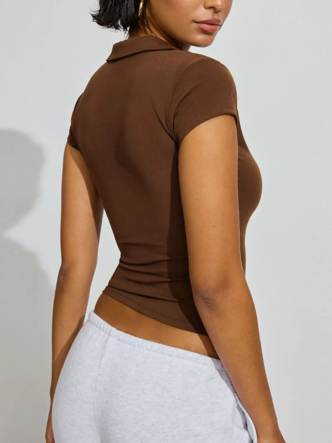 Collared Neck Short Sleeve Top - Tigbul's Variety Fashion Shop