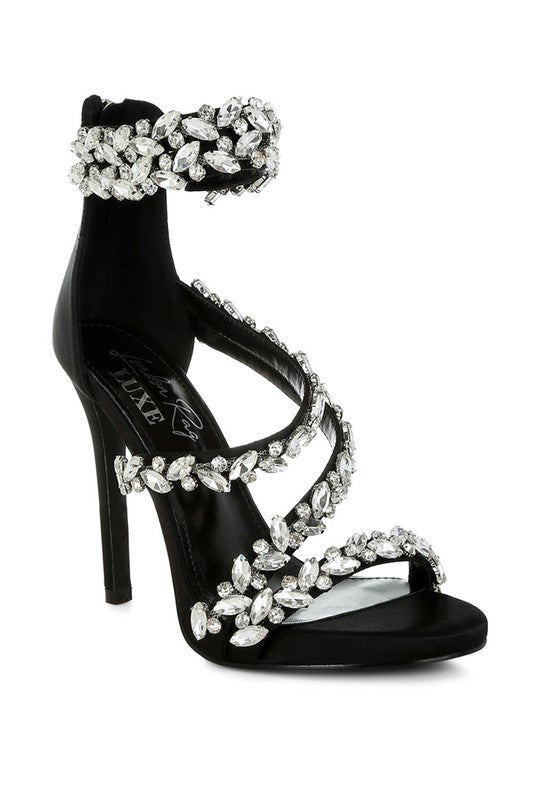 Korna Diamante Embellished Stiletto Heel Sandals - Tigbul's Variety Fashion Shop