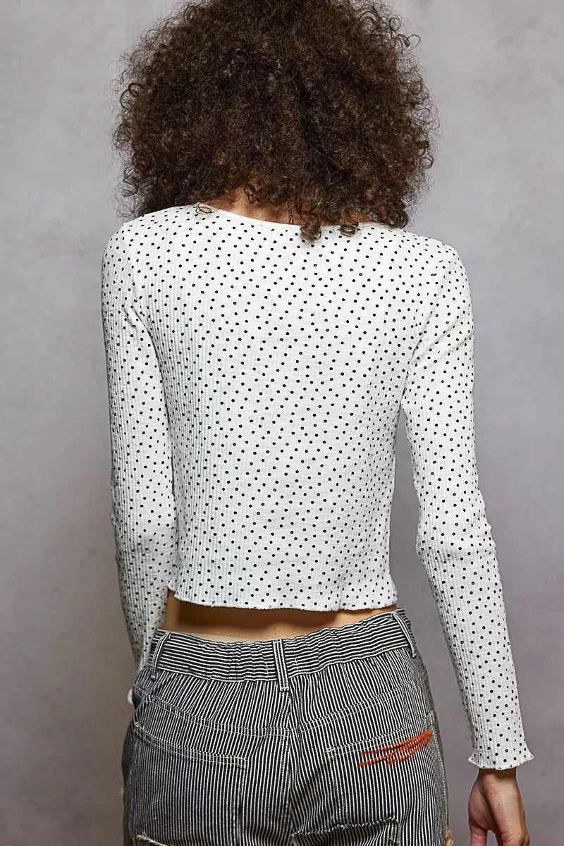 POL Button Down Polka Dot Ribbed Cardigan - Tigbul's Variety Fashion Shop