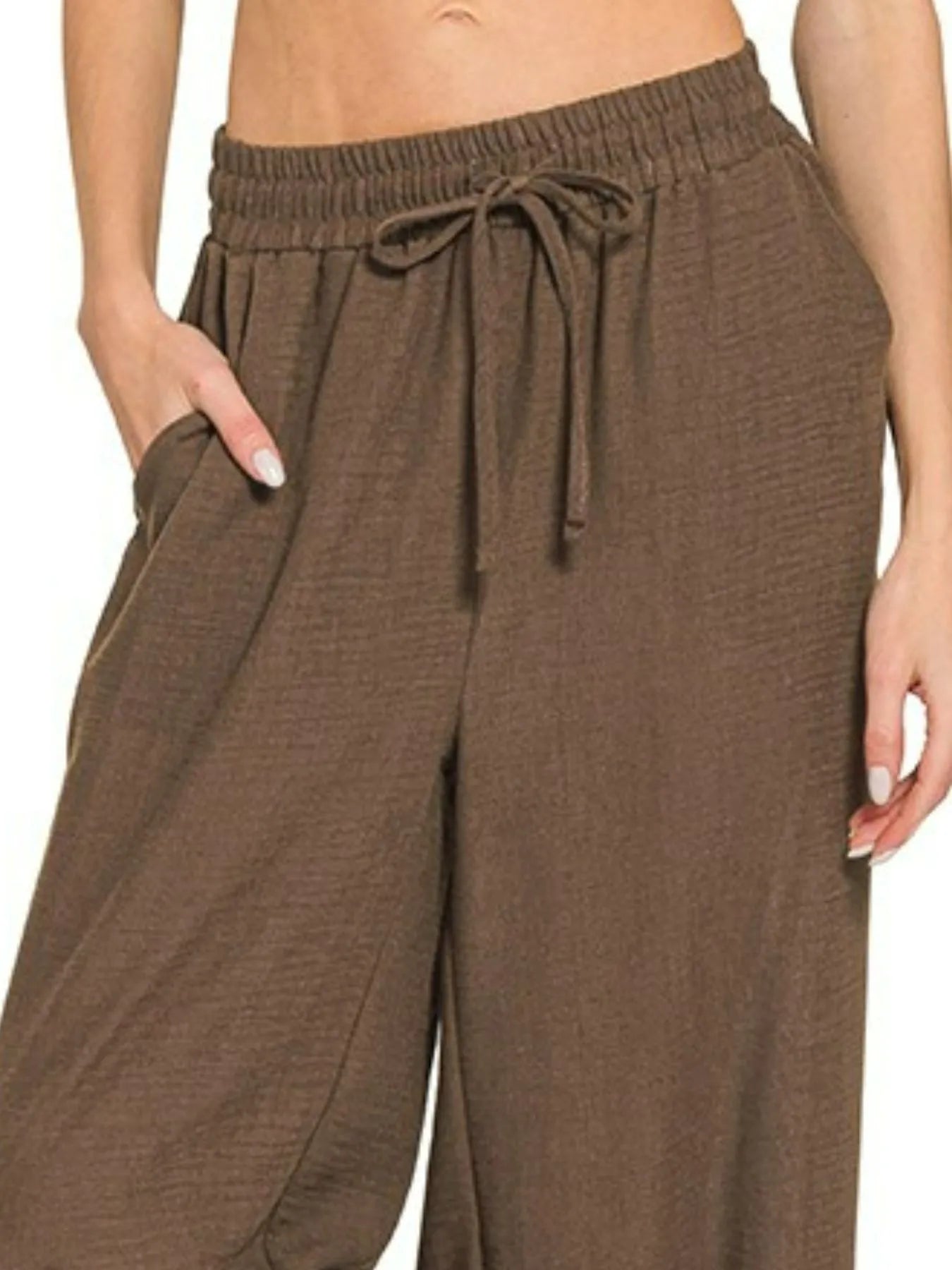 Zenana Woven Crepe Elastic Band Pants - Tigbul's Variety Fashion Shop