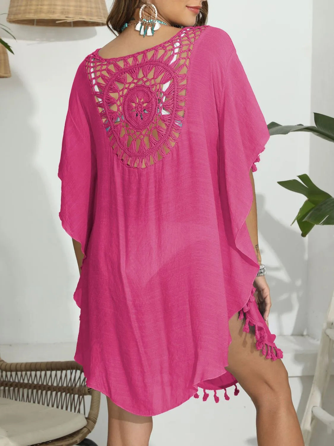 Tassel Crochet Round Neck Cover-Up - Tigbul's Variety Fashion Shop