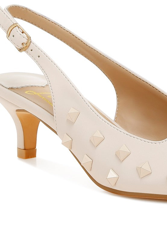 Hegron Stud Embellished Kitten Heels - Tigbul's Variety Fashion Shop