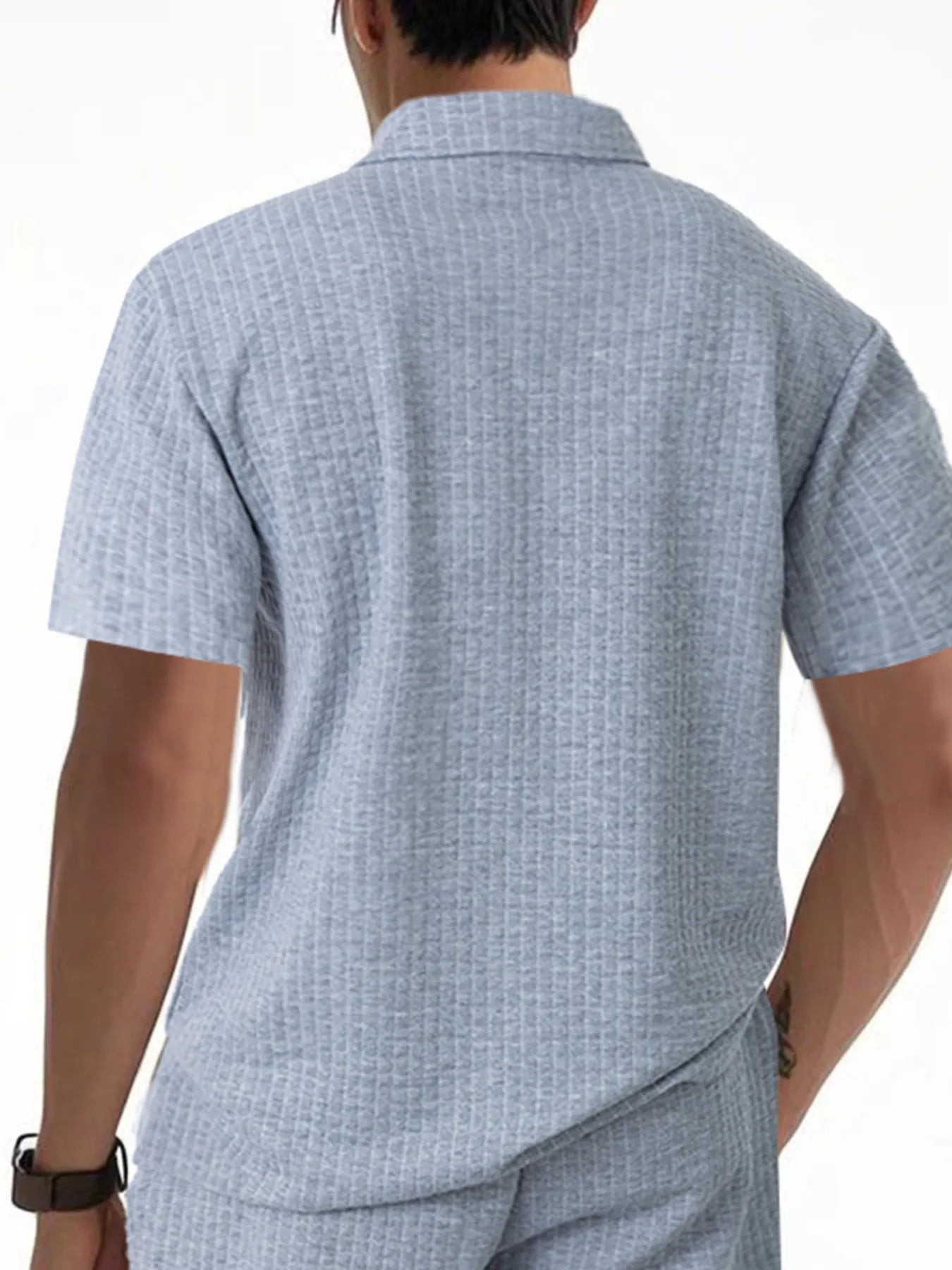 Men's Full Size Waffle Short Sleeve Polo with Zipper Detail Plus Size - Tigbul's Variety Fashion Shop