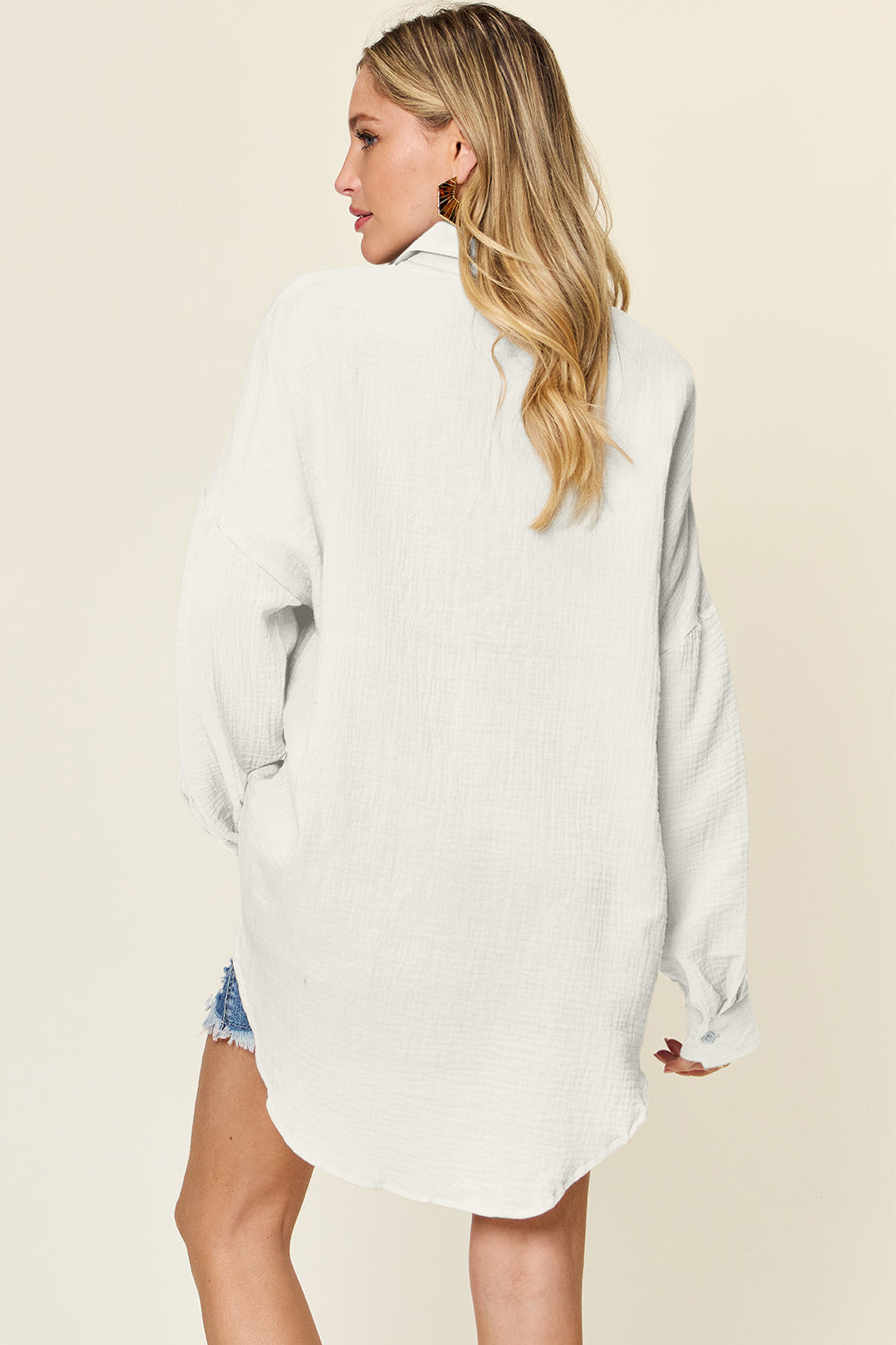 Pocketed Texture Button Up Shirt - Tigbul's Variety Fashion Shop