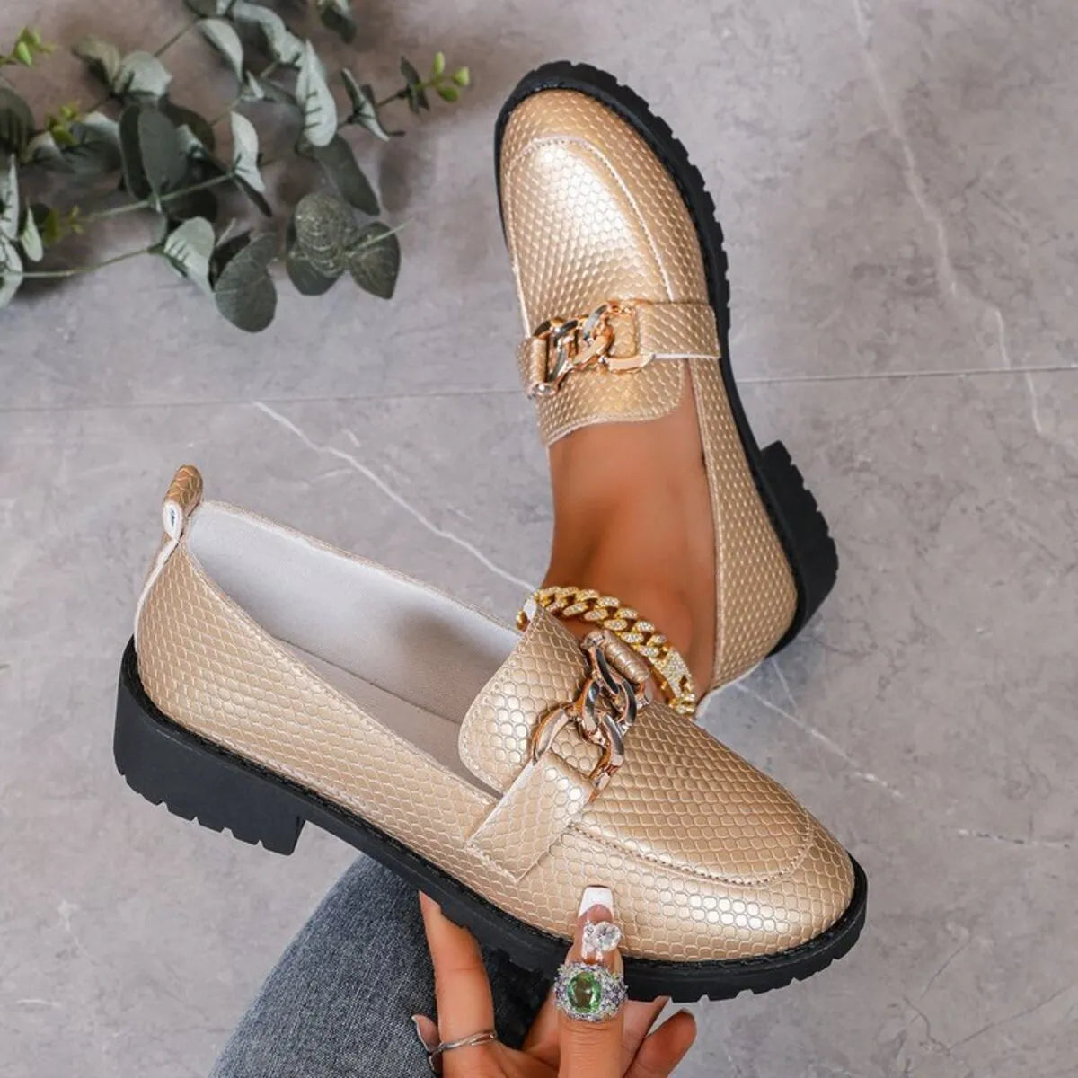 Ladies Round Toe Block Heel Loafers - Tigbul's Variety Fashion Shop