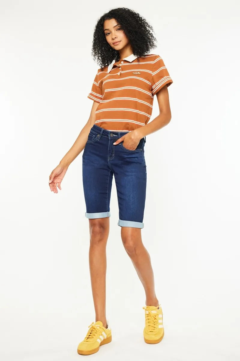 Kancan Mid Rise Bermuda Denim Shorts - Tigbul's Variety Fashion Shop
