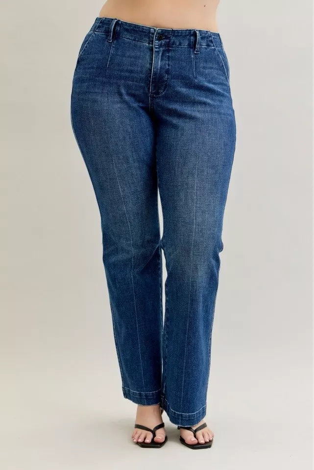Judy Blue Full Size Mid Rise Bootcut Jeans with Welt Pockets Plus Size - Tigbul's Variety Fashion Shop
