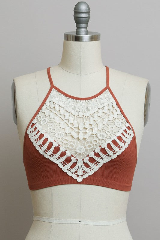 Crochet Lace High Neck Bralette - Tigbul's Variety Fashion Shop