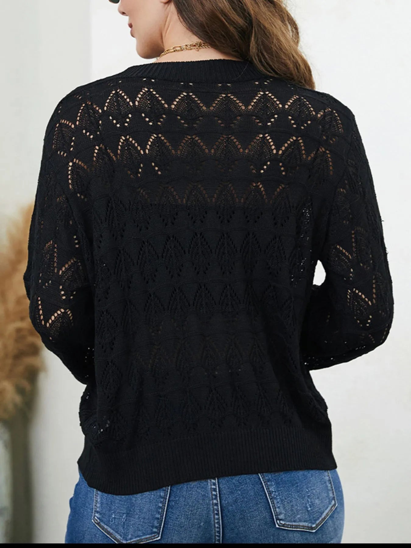 Openwork Button Up Cardigan - Tigbul's Variety Fashion Shop