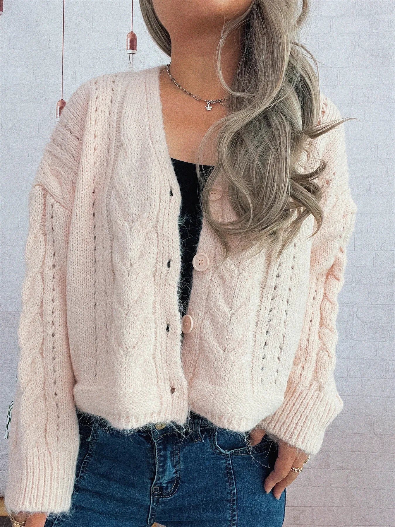 Cable Knit Button-Up Cardigan - Tigbul's Variety Fashion Shop