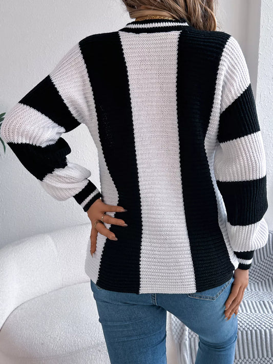 Color Block Round Neck Sweater - Tigbul's Variety Fashion Shop