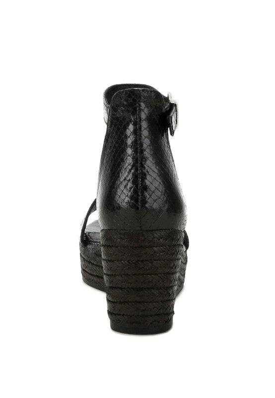 Utah Faux Leather Snake Wedge Espadrilles - Tigbul's Variety Fashion Shop