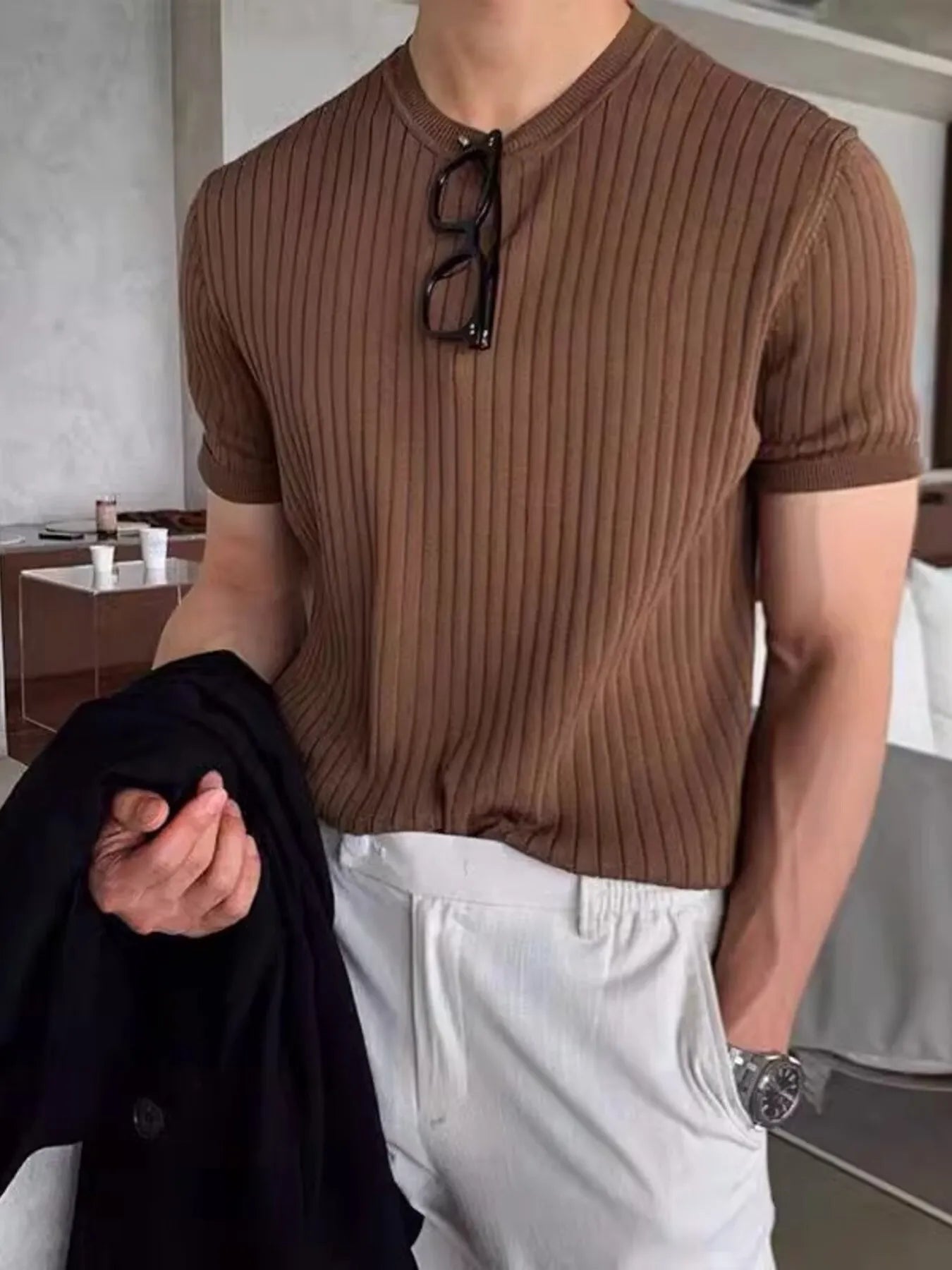 Men's Full Size Ribbed Knit Short Sleeve T-Shirt Plus Size - Tigbul's Variety Fashion Shop