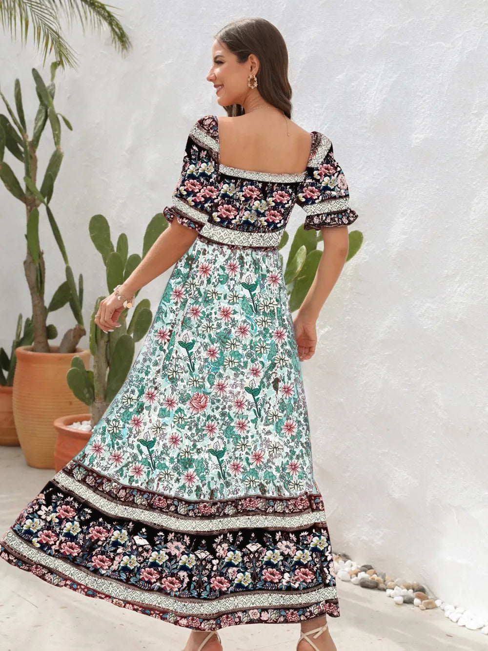 Floral Flounce Sleeve Midi Dress - Tigbul's Variety Fashion Shop