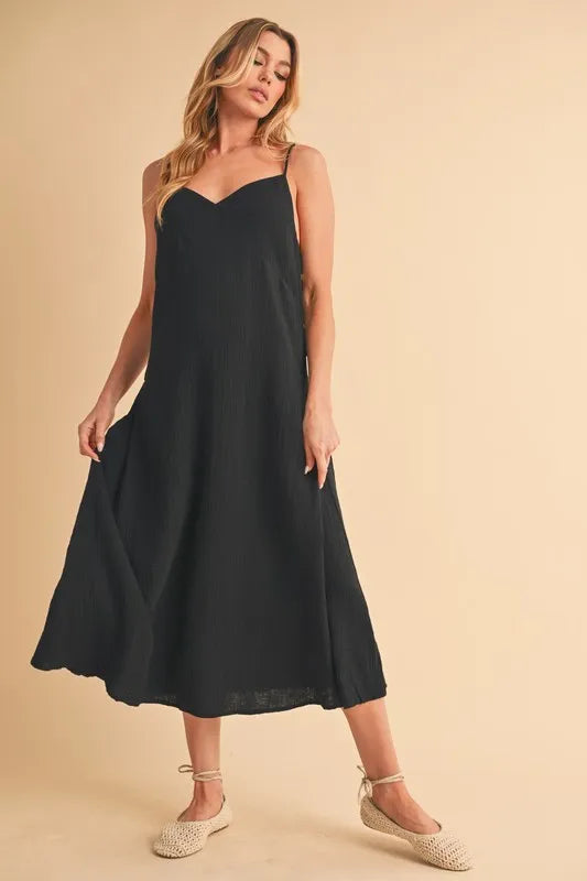 Side Button Black Midi Cami Dress - Tigbul's Variety Fashion Shop