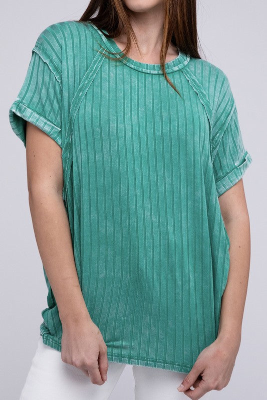 Ribbed Raglan Dolman Sleeve Boat-Neck Top - Tigbul's Variety Fashion Shop