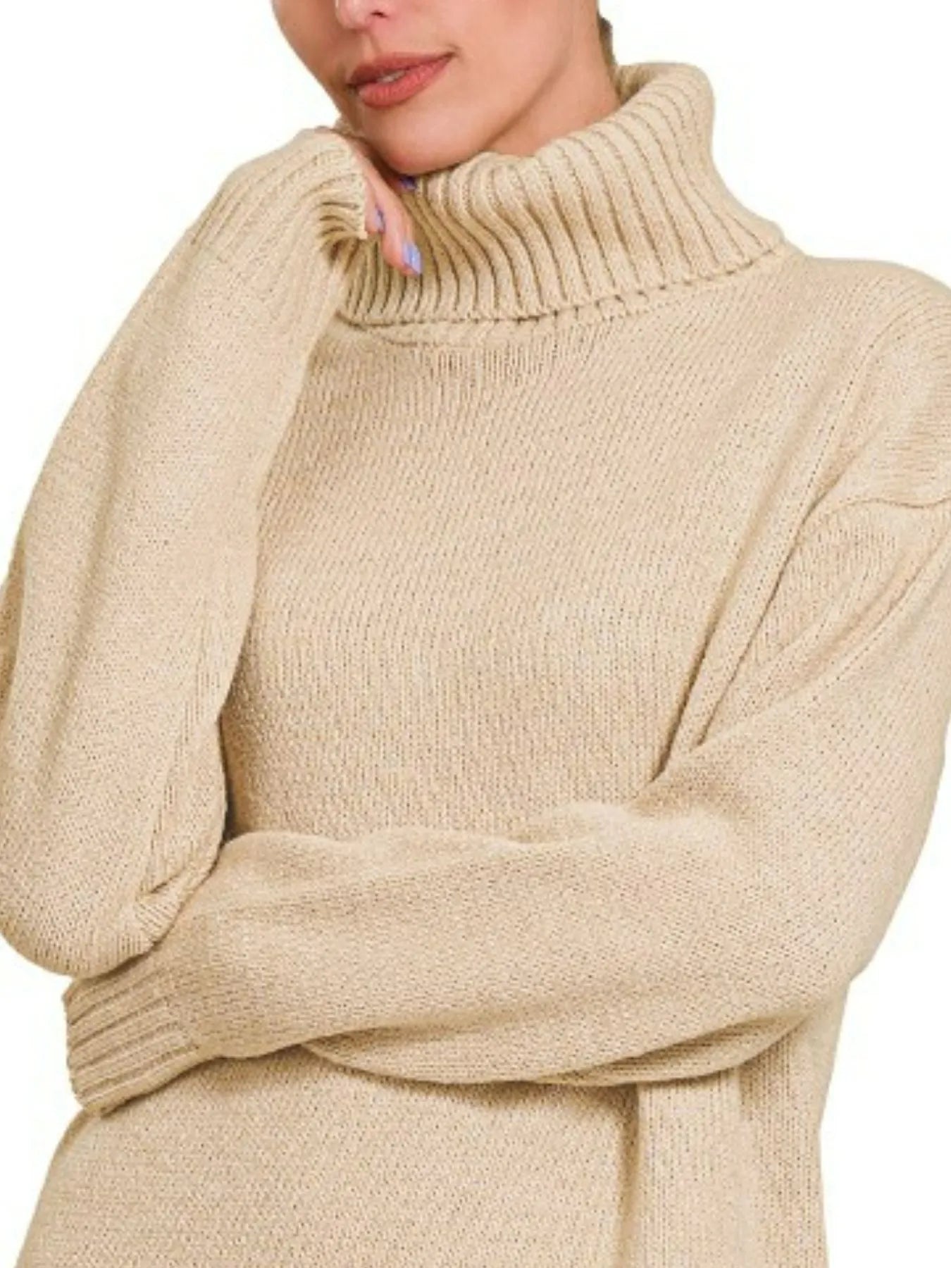 Zenana Turtle Neck Long Sleeve Midi Sweater Dress - Tigbul's Variety Fashion Shop