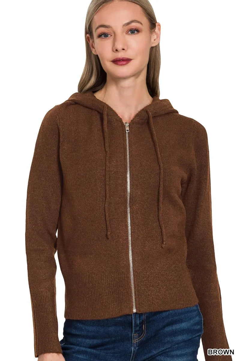 Zenana Drawstring Zip Up Hooded Cardigan - Tigbul's Variety Fashion Shop