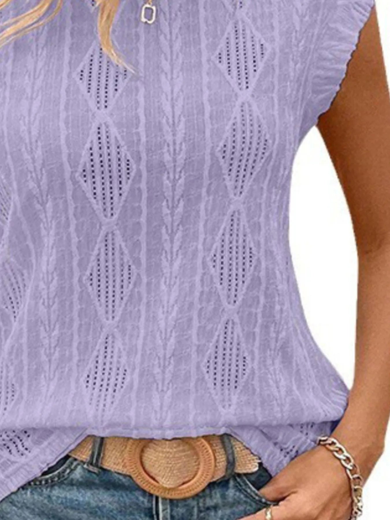 Openwork Round Neck Top - Tigbul's Variety Fashion Shop