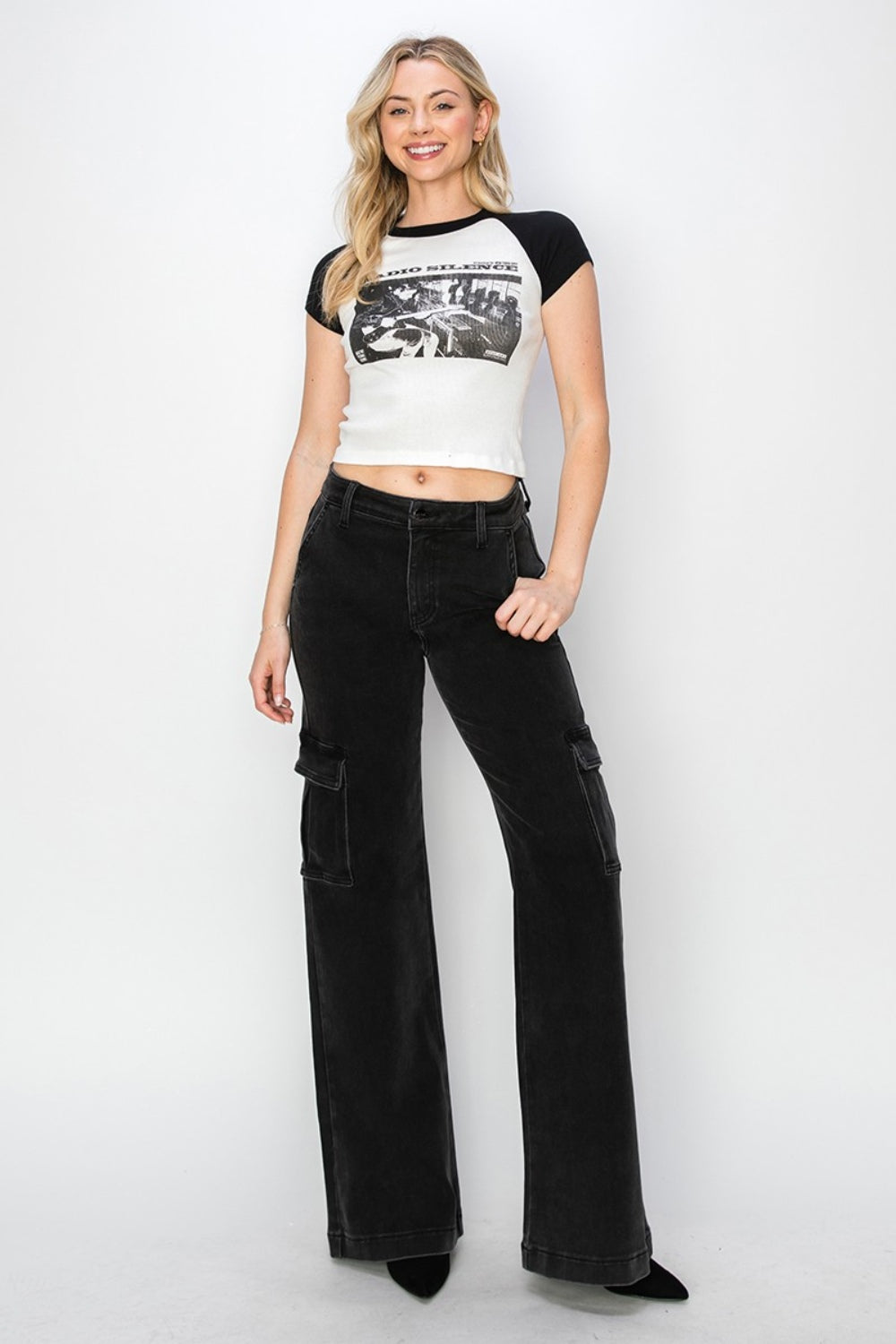 Black High Rise Wide Leg Cargo Jeans Sz. 24-3XL - Tigbul's Variety Fashion Shop