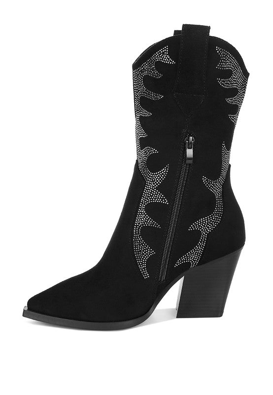 Rambler Rhinestones Embellished Calf Boots - Tigbul's Variety Fashion Shop