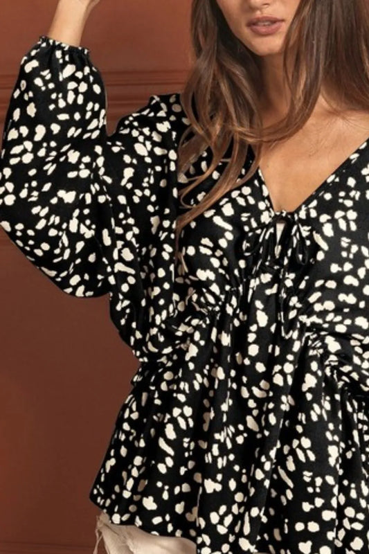 Black Leopard Woven Tied Spaghetti V Neck Top - Tigbul's Variety Fashion Shop