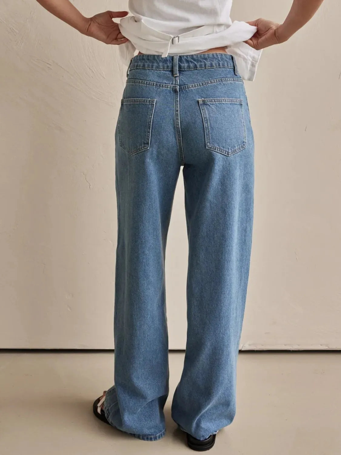 Blue Wide Leg Jeans with Pockets - Tigbul's Variety Fashion Shop