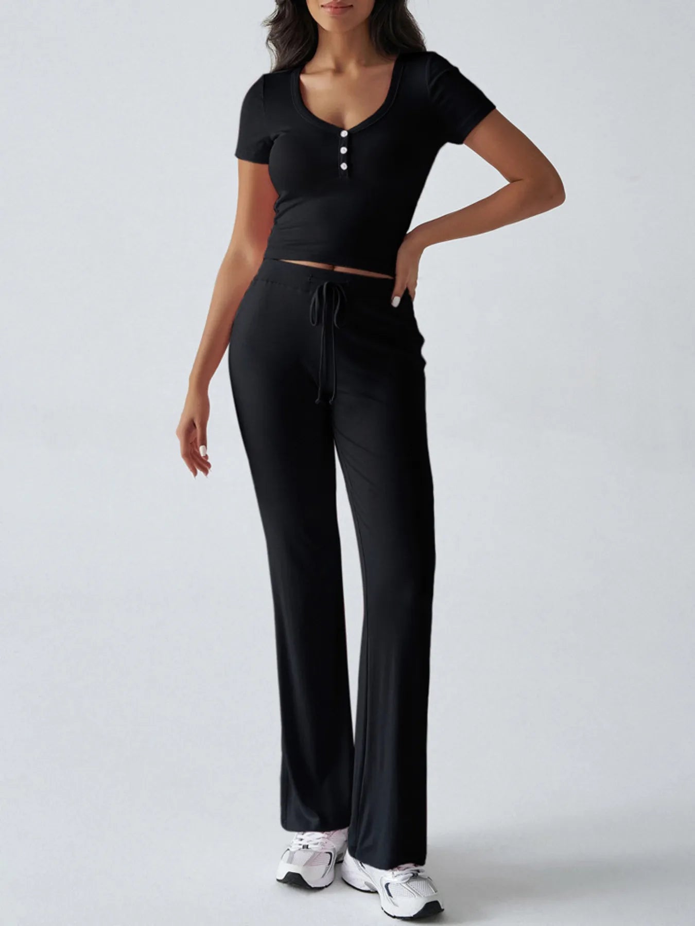 Casual Ribbed Short Sleeve Top and Pants Set - Tigbul's Variety Fashion Shop