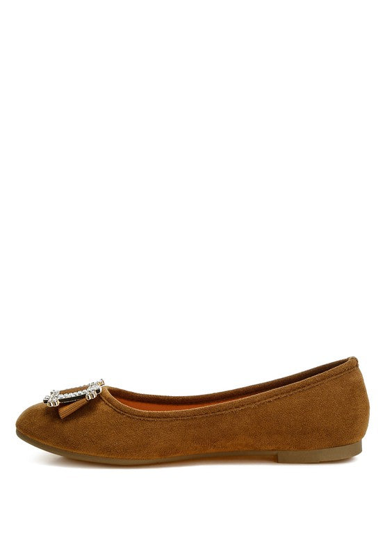 Prajik Rhinestone Buckle Detail Ballerinas - Tigbul's Variety Fashion Shop
