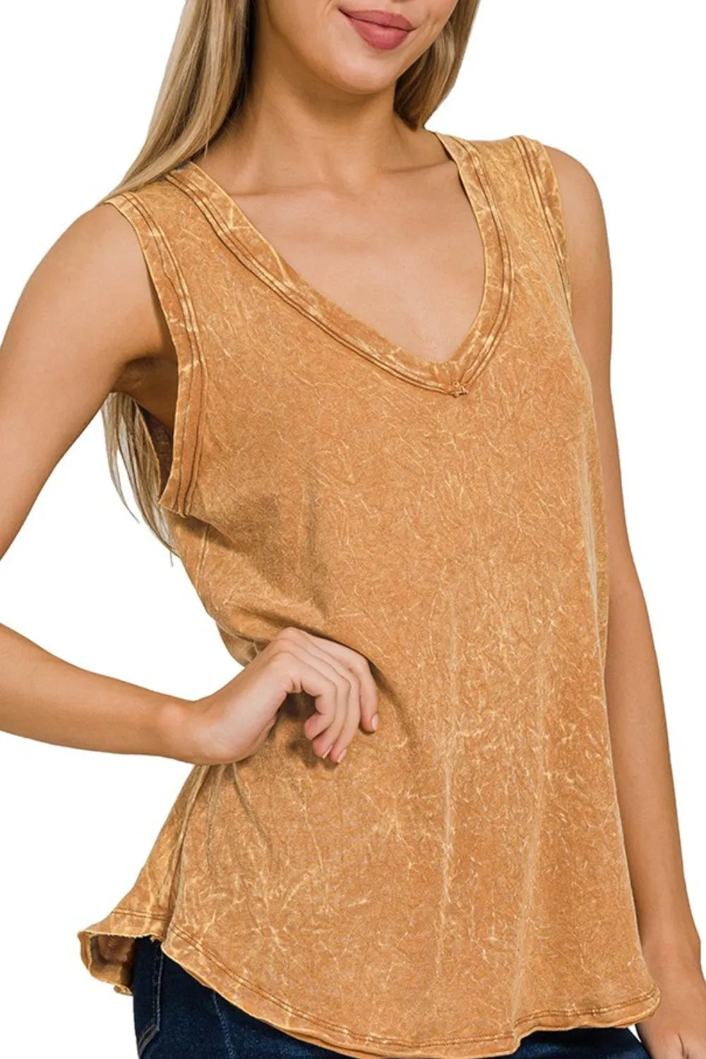 Zenana Crinkle Washed V-neck Sleeveless Top - Tigbul's Variety Fashion Shop