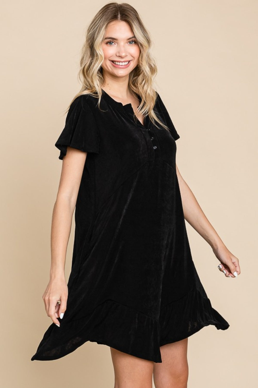 Black Notched Short Sleeve Dress - Tigbul's Variety Fashion Shop