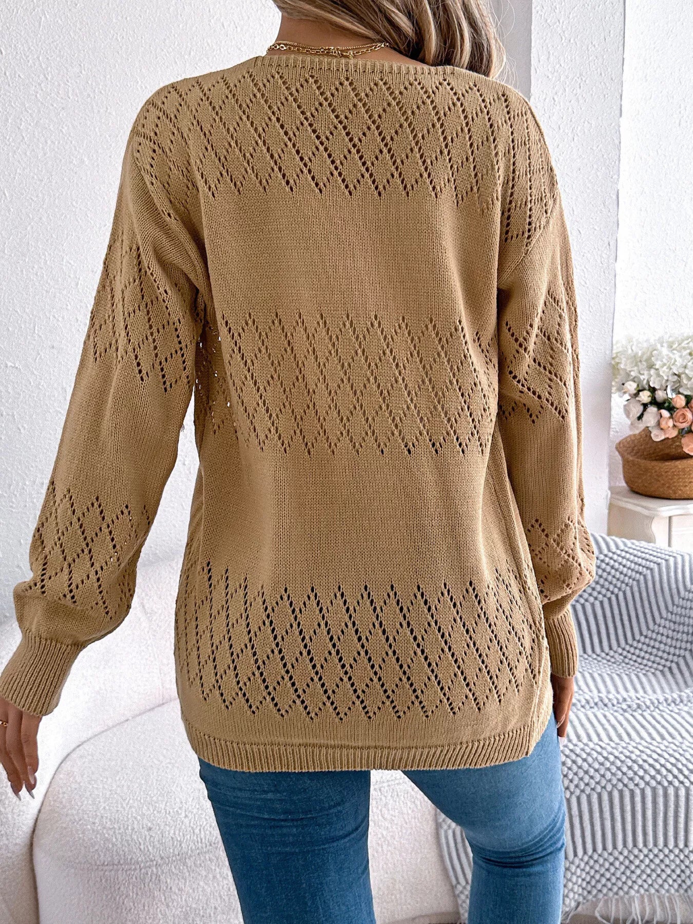 Openwork Open Front Long Sleeve Cardigan - Tigbul's Variety Fashion Shop