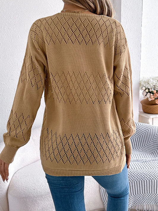 Openwork Open Front Long Sleeve Cardigan - Tigbul's Variety Fashion Shop