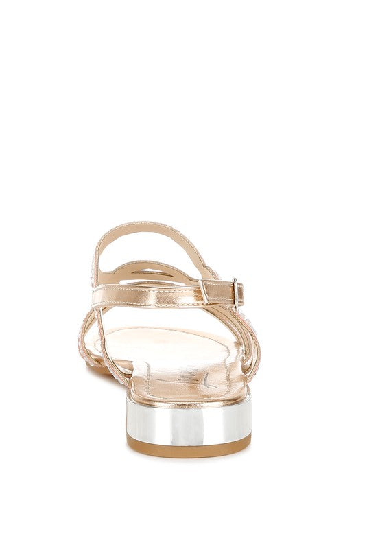 Jisters Cut Out Detail Rhinestone Flat Sandals - Tigbul's Variety Fashion Shop
