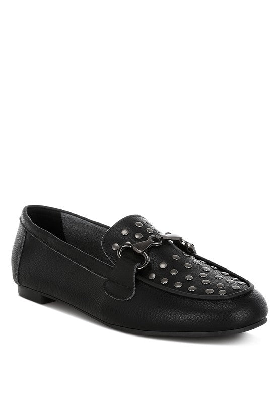 Modaha Horsebit & Embellished Real Black Leather Loafers - Tigbul's Variety Fashion Shop