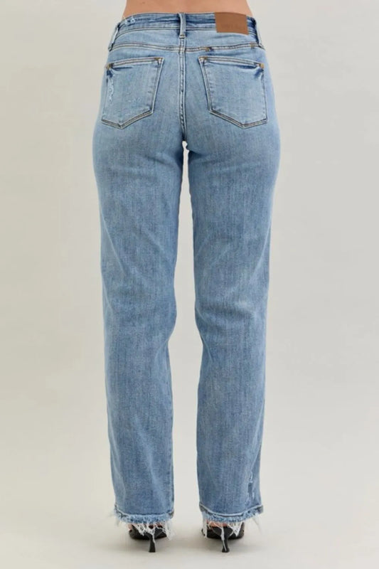 Judy Blue Frayed Hem Dad Blue Jeans - Tigbul's Variety Fashion Shop