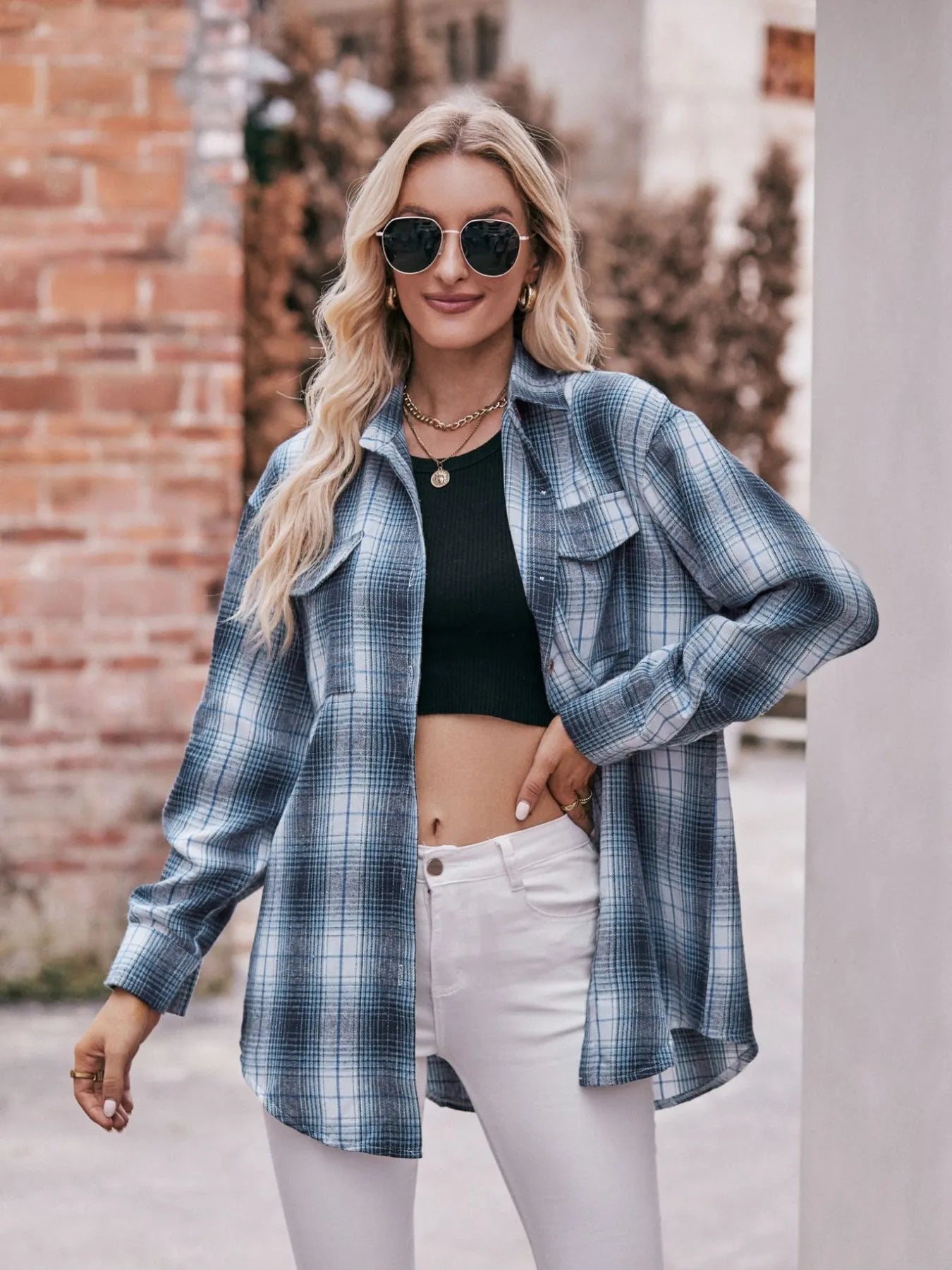 Plaid Button-Down Long Sleeve Shirt - Tigbul's Variety Fashion Shop