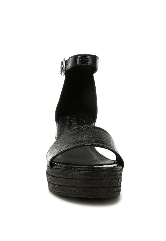 Utah Faux Leather Snake Wedge Espadrilles - Tigbul's Variety Fashion Shop