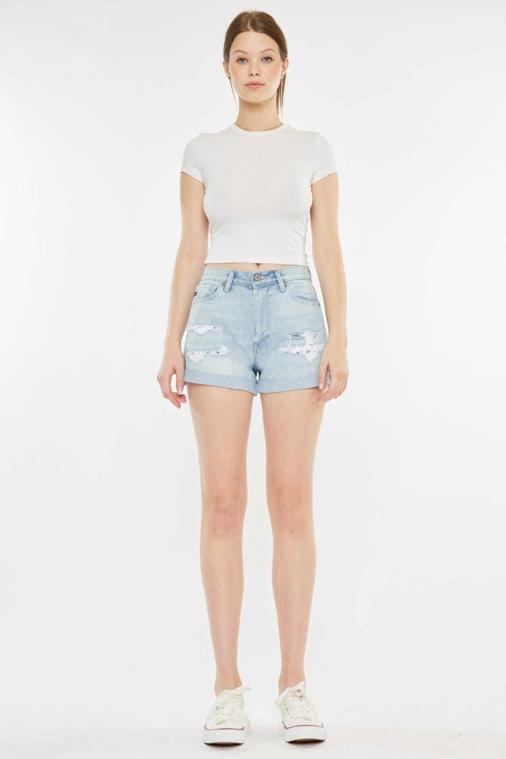 Kancan High Rise Repaired Mom Denim Shorts - Tigbuls Variety Fashion