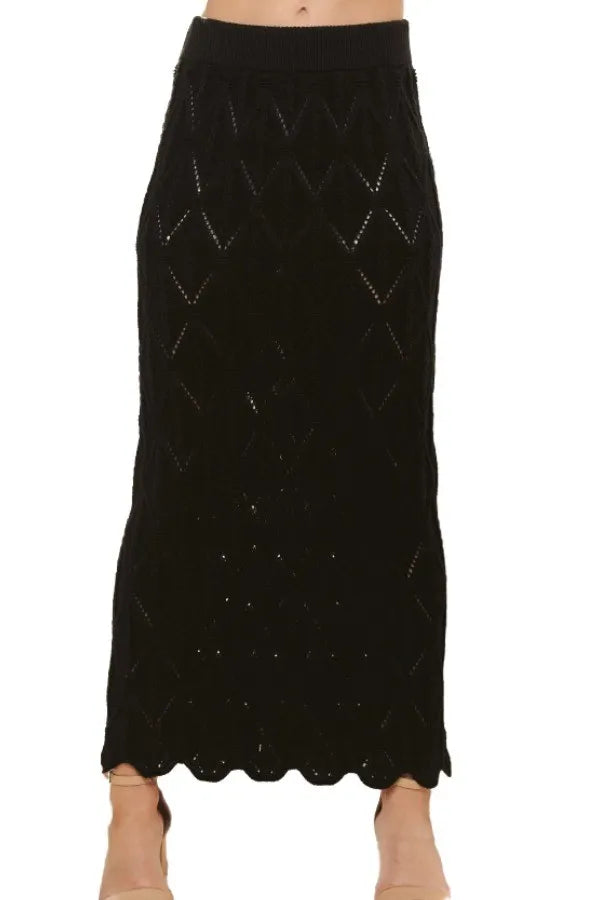 Black Scallop Trim Detail Knit Skirt - Tigbul's Variety Fashion Shop