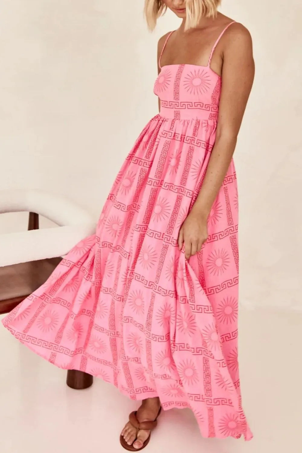 Cutout Back Printed Square Neck Maxi Cami Dress - Tigbul's Variety Fashion Shop